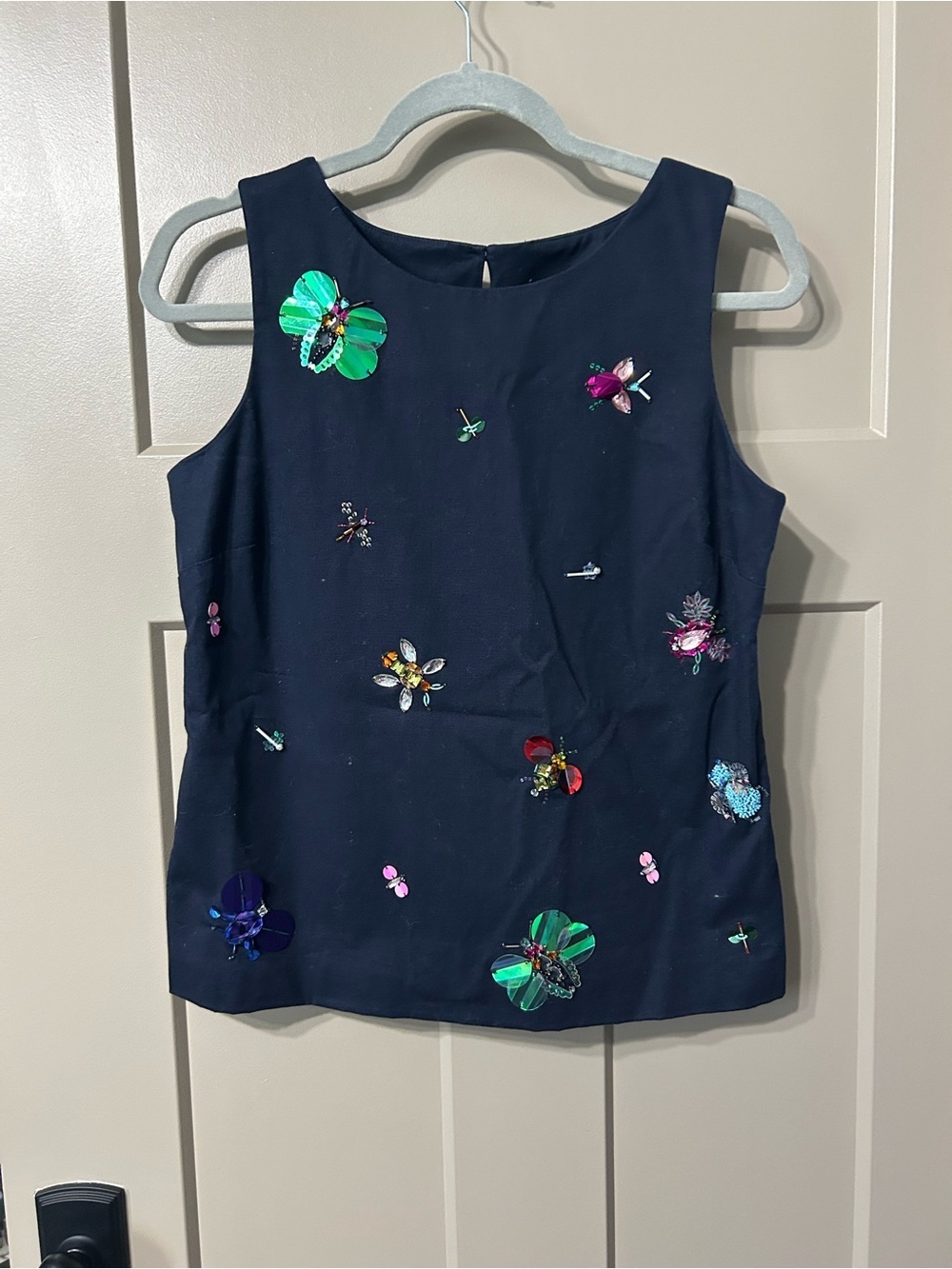 RSVP By Talbots Shell Top Womens pet Navy Insect Butterfly Embellished Whimsical
